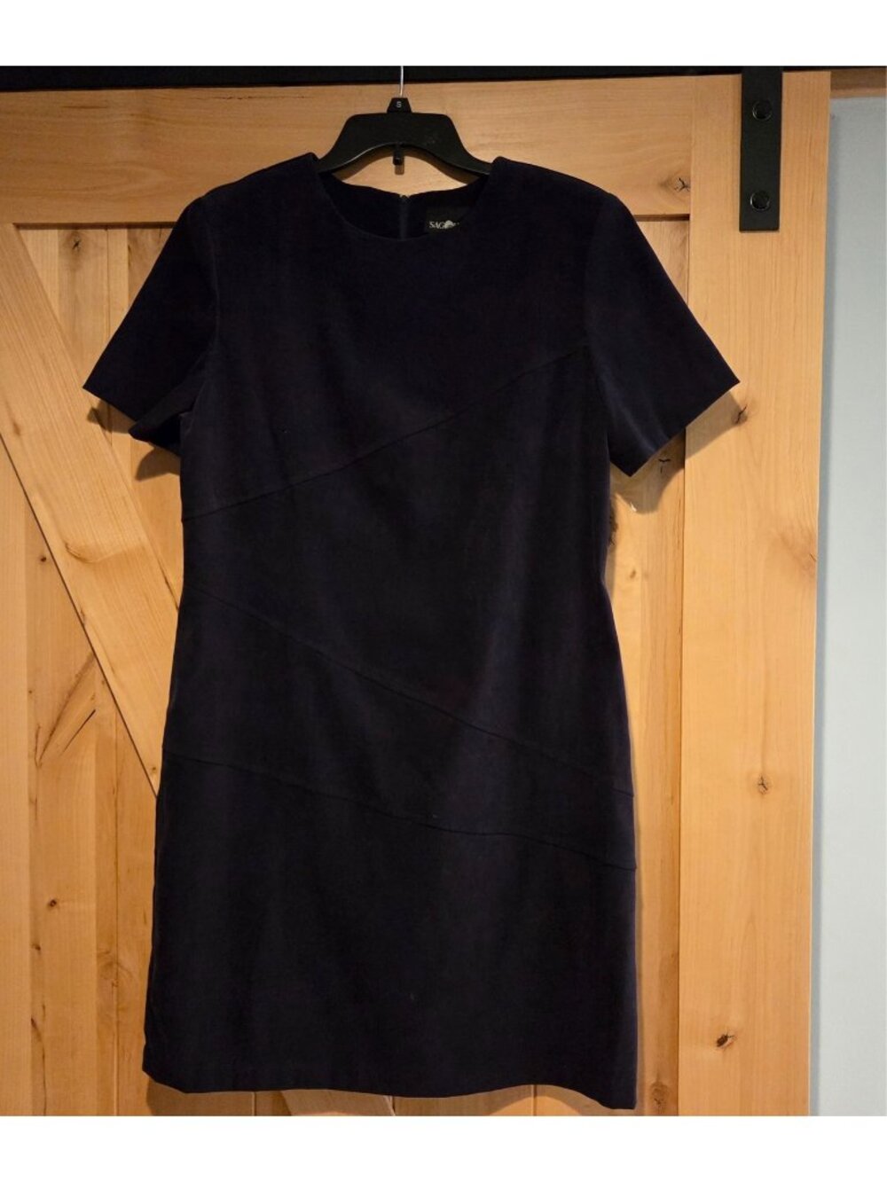 Sag Harbor Size 14 Purple Midi Short Sleeve Sheath Faux Suede Feel Microfiber
